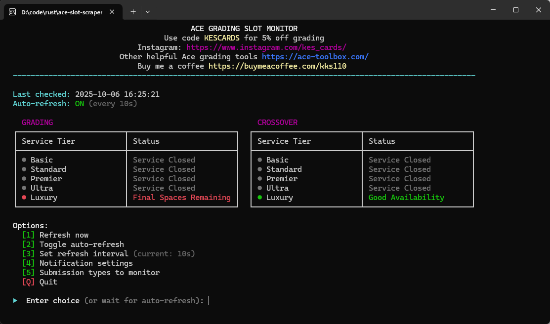Ace Slot Monitor Application Screenshot